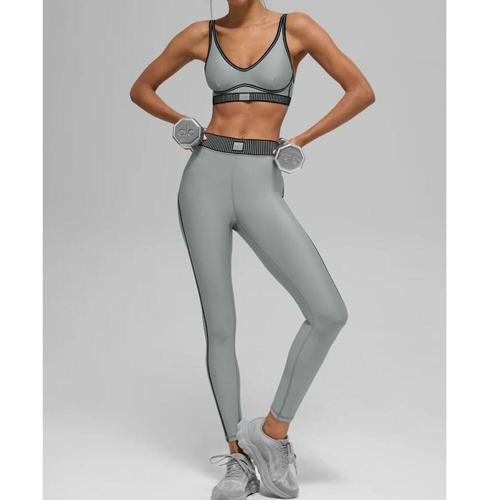Alo Airlift Line Up Bra Airlift High Waist 7/8 Line Up Leggings Small Lunar Grey